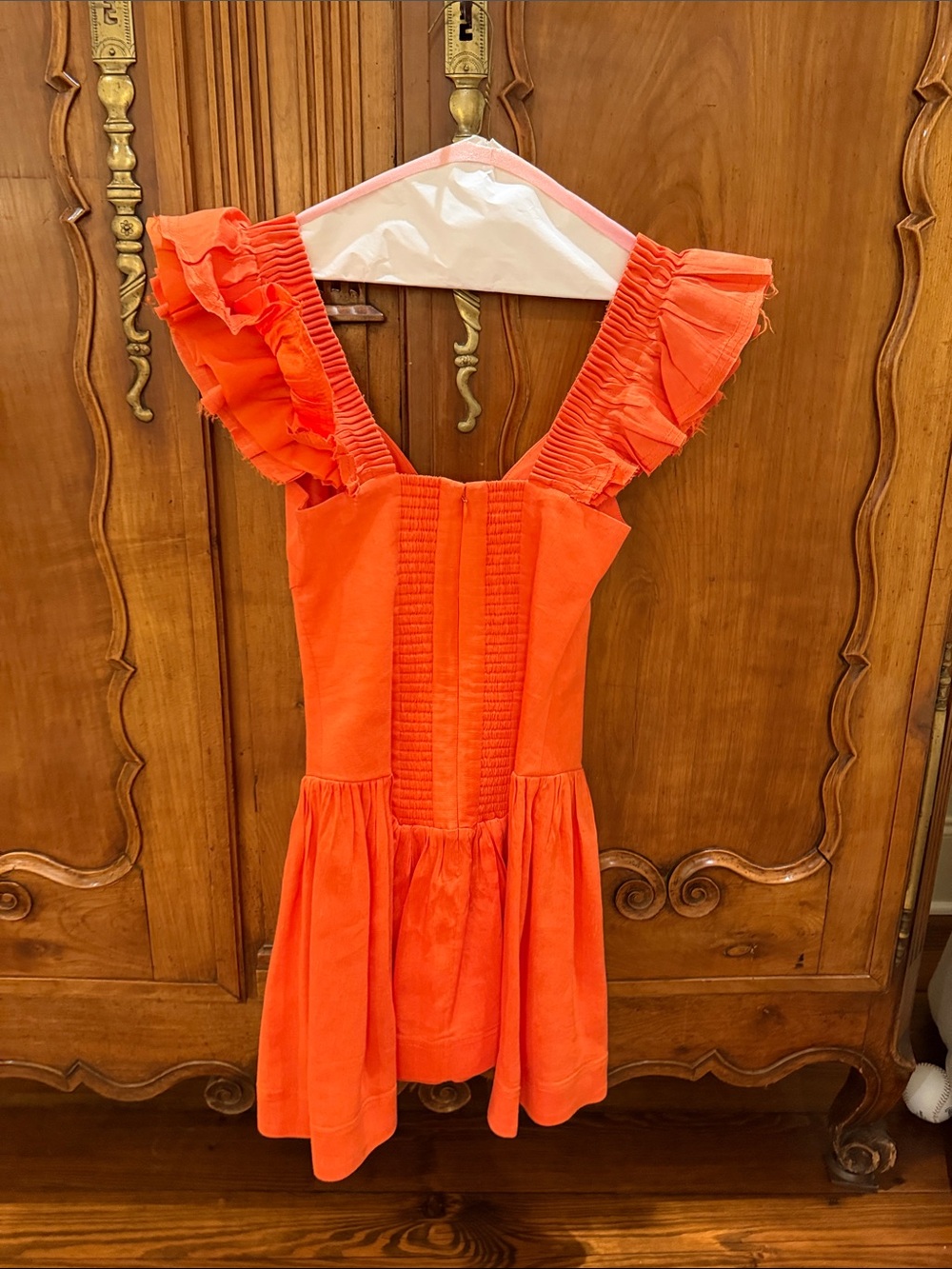 Aje Bright Orange Ruffle Strap Mini Dress